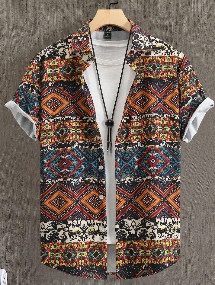 3 - Manfinity RSRT homens Camisa impressão geográfica sem camiseta