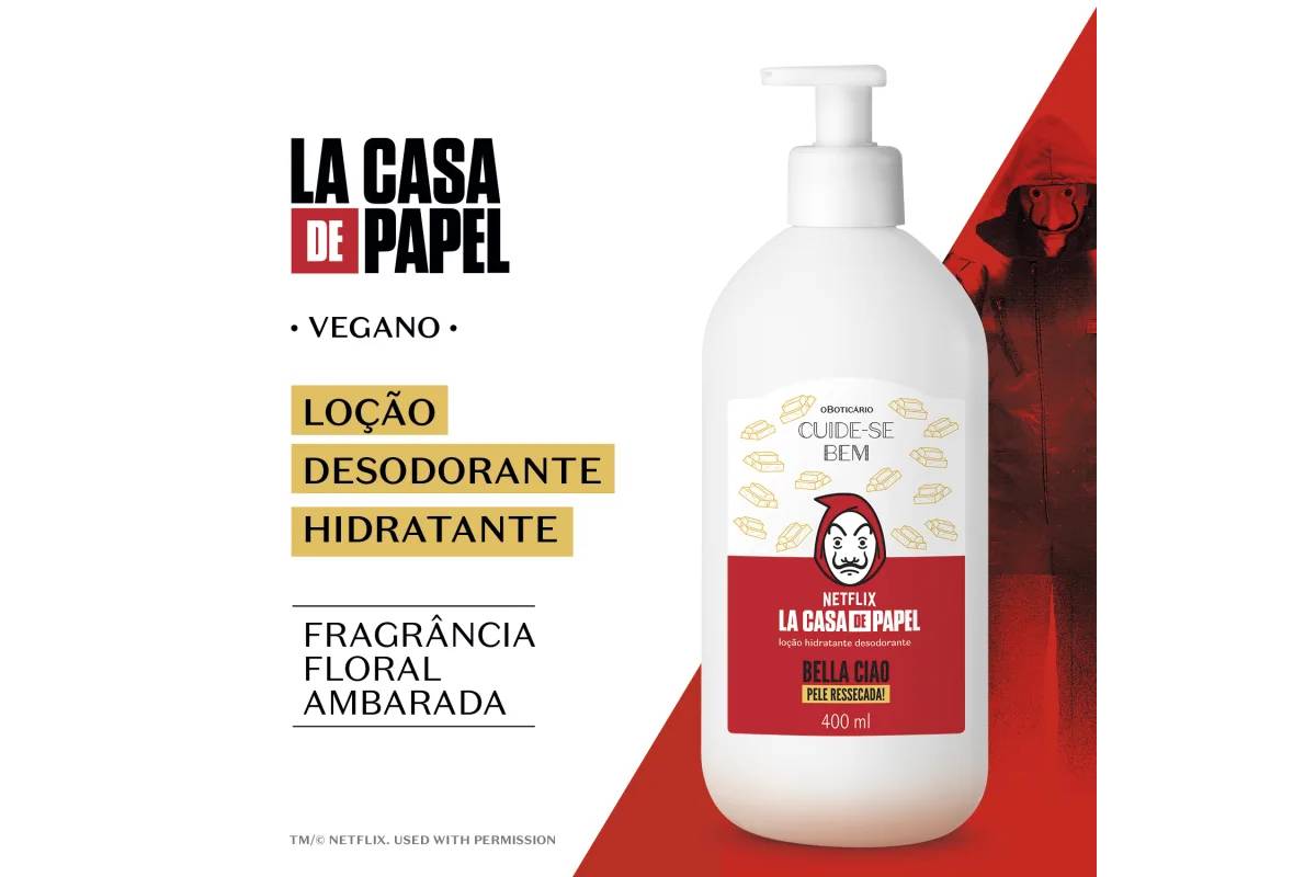 Loção Hidratante La Casa de Papel Bella Ciao Pele Ressecada 400ml