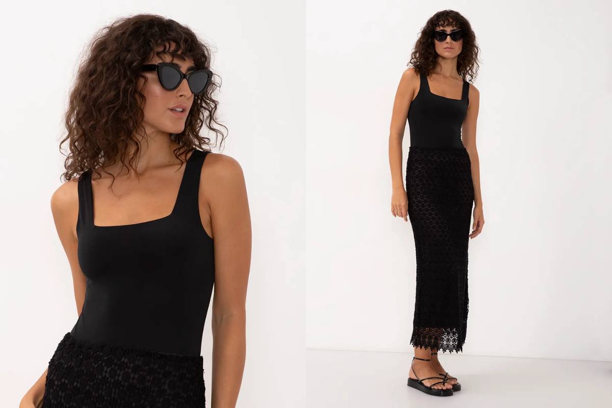 body cavado com recorte alça média preto - preto