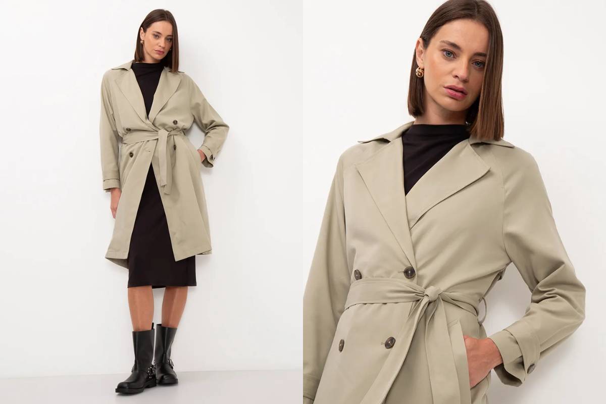 casaco trench coat com bolso verde