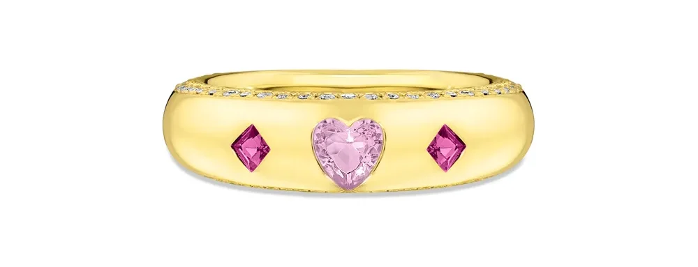 Anel Life Cora Prata Banho Ouro Amarelo Cristal Rosa