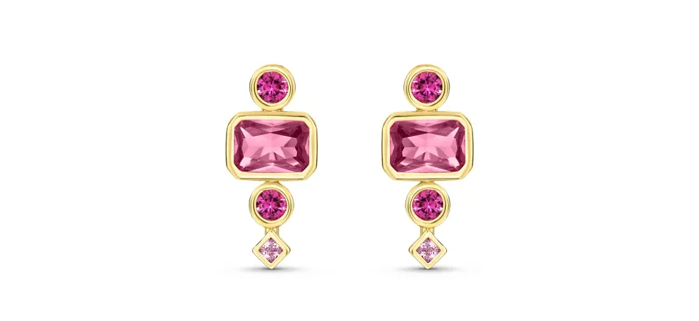 Brinco Life Cora Prata Banho Ouro Amarelo Cristal Rosa