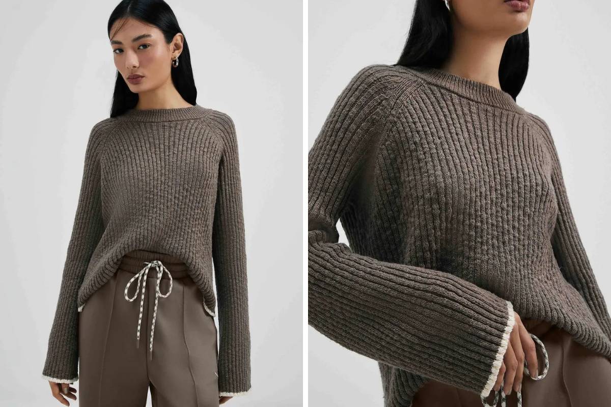 Blusão Feminino Em Tricô Canelado - Marrom