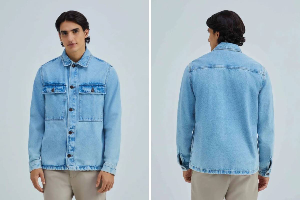 Camisa Jeans Masculina Manga Longa Marmorizada - Azul