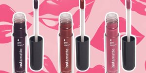 As novas cores da linha de batons Instamatte, da Quem Disse, Berenice?, em um fundo com lábios em tons rosados