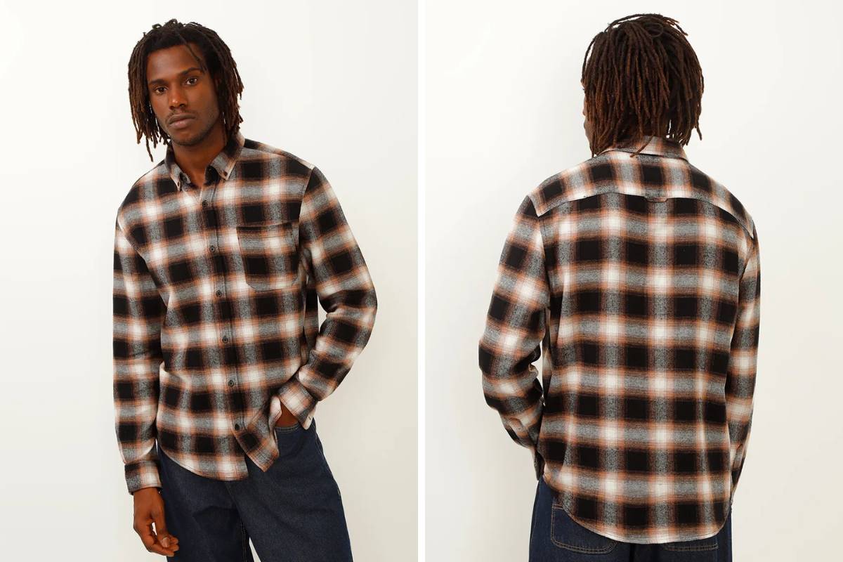 camisa comfort flanelada xadrez bege