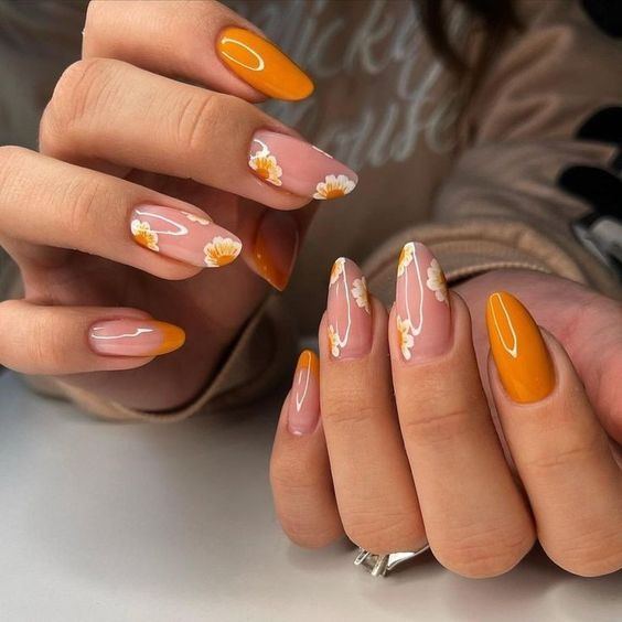 unhas encapsuladas delicadas laranja