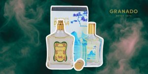 Montagem com dois frascos de perfumes da Granado