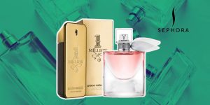 Montagem com dois dos perfumes importados mais vendidos na Sephora em agosto