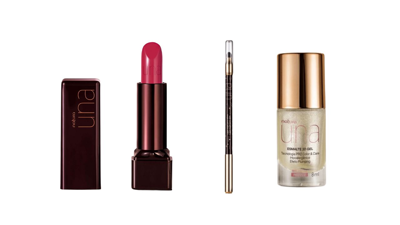 Batom, Lápis Kajal e Esmalte 3D Gel Una Brilho - Natura