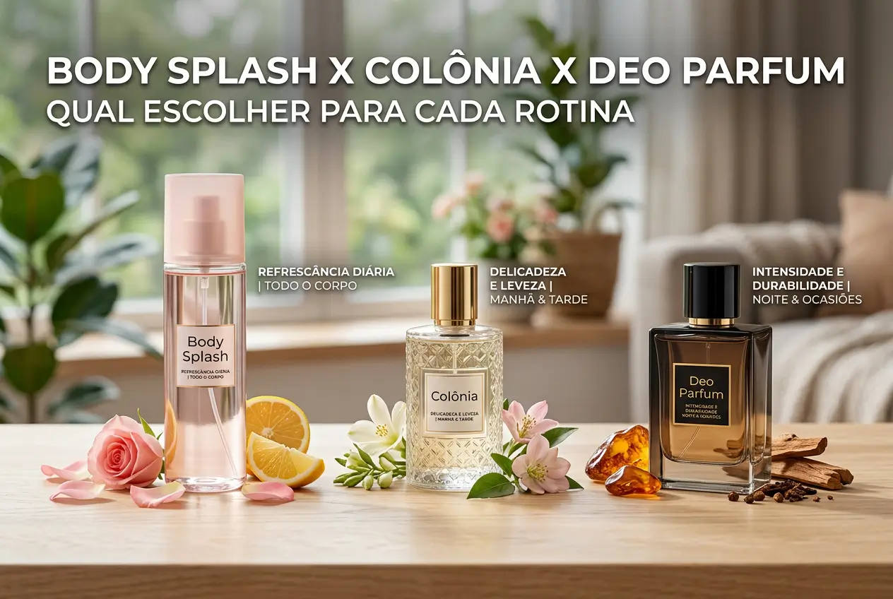 Fragrâncias Body Splash, Colônia e Deo Parfum com flores e frutas