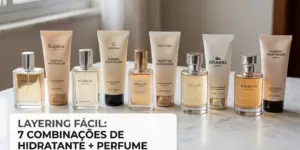 moisturizadores e perfumes sob luz natural em balcão