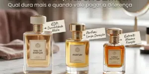 Perfumes Eau de Parfum, Parfum e Extrait em superfície de mármore