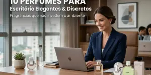 Mulher trabalhando em escritório elegante com perfumes Chanel