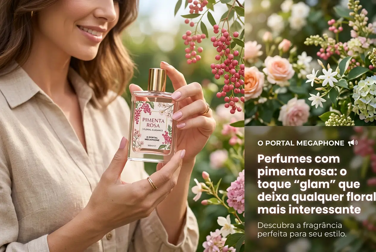 Mulher com perfume Floral Elegance em jardim de flores
